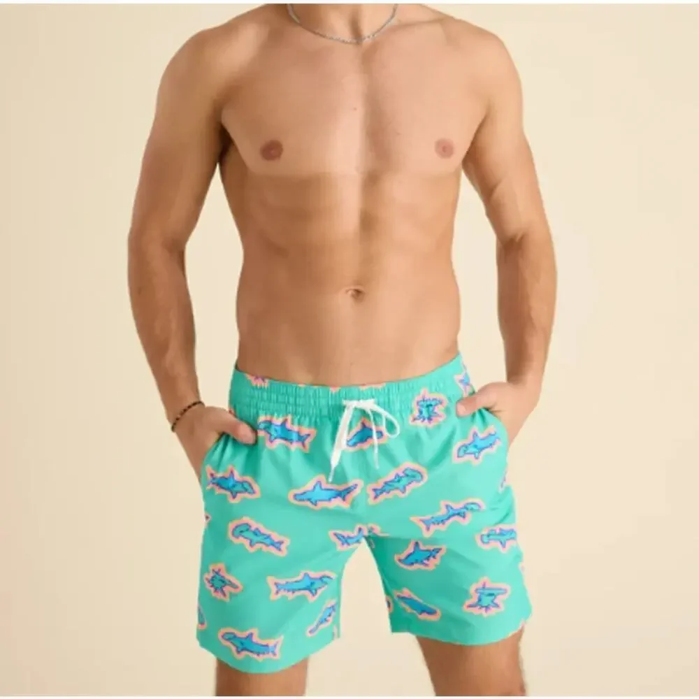 Chubbies Teal Sharks The Apex Swimmers Lined Classic Swim Trunk Size L